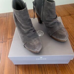 Coclico Charcoal Suede Clog Ankle Booties